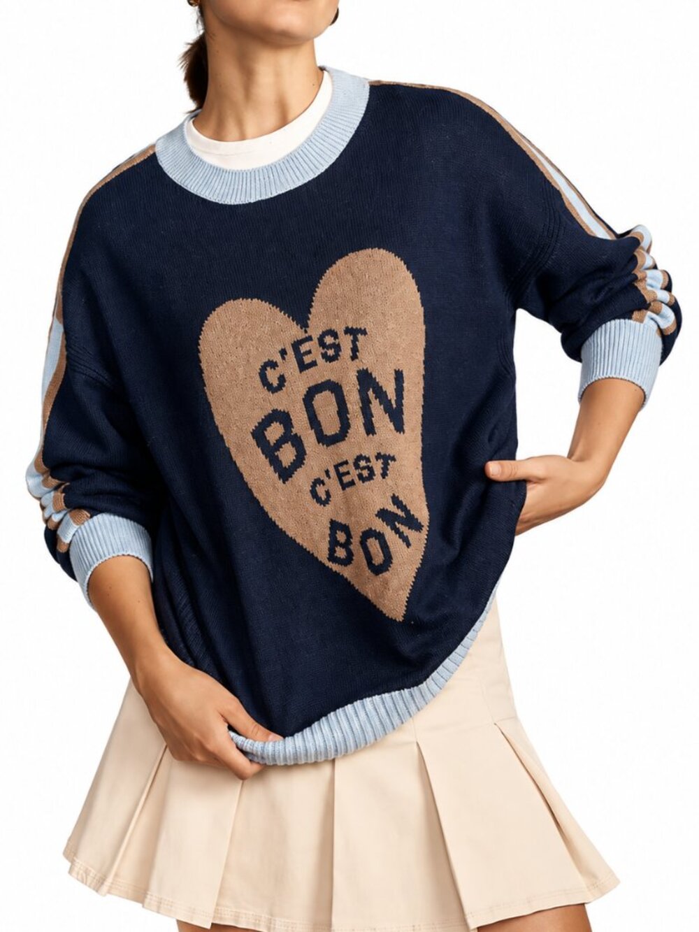 MAEVE C'est Bon Graphic Intarsia Tunic Sweater Blue Tan Medium Anthropologie